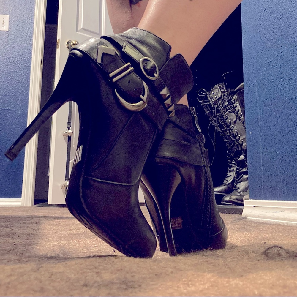 Studded buckled ankle booties